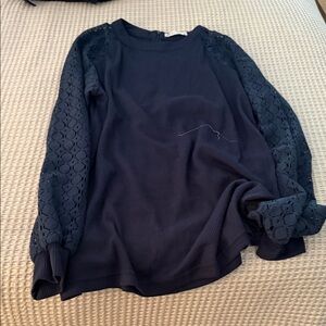 Elegant Navy Long Sleeve Lace Top